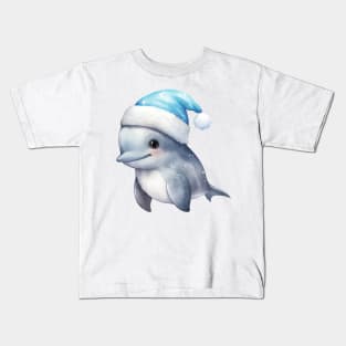 Bottlenose Dolphin in Santa Hat Kids T-Shirt
